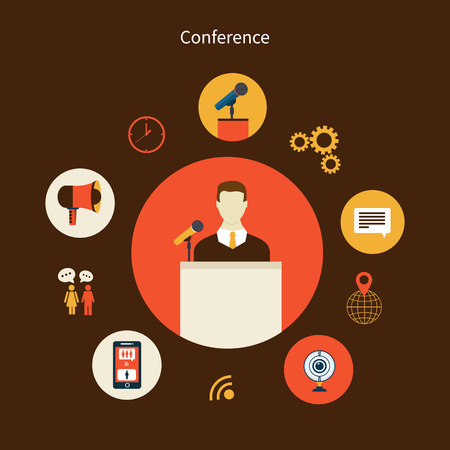 Business concept flat icons set of meeting conference infographic design elements vector illustrationのイラスト素材