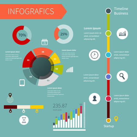 Modern infographics set. Timeline Infographic business with diagrams. With set of Icons. Vector designのイラスト素材