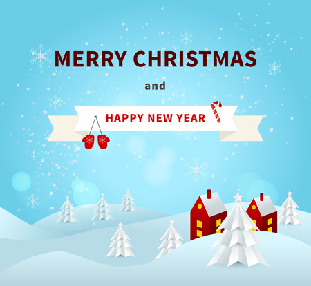 Merry Christmas greeting card with origami Christmas tree.のイラスト素材