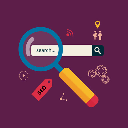 Search engine optimization, magnifier around business iconsのイラスト素材