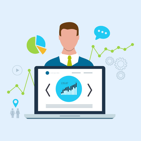 Expert of search engine optimization and business development. Analytics information and management resources, growth charts and graphsのイラスト素材