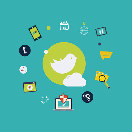 Set of flat design vector illustration concepts for online communication and social media. Concepts for web banners and printed materials.のイラスト素材