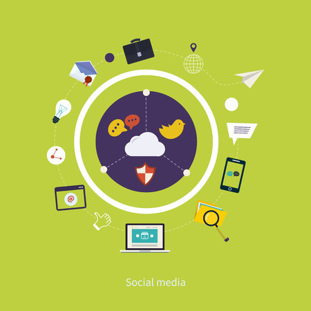 Set of flat design vector illustration concepts for online communication and social media. Concepts for web banners and printed materials.のイラスト素材