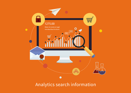 Flat design modern vector illustration icons set of analytics search information, and website SEO optimizationのイラスト素材