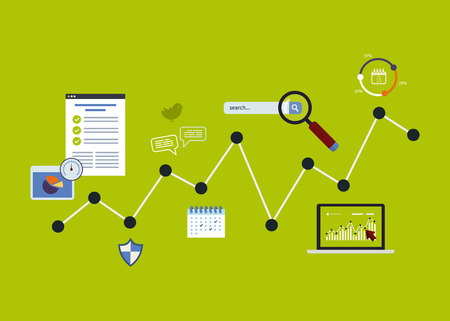Flat design modern vector illustration icons set of analytics search information, and website SEO optimizationのイラスト素材