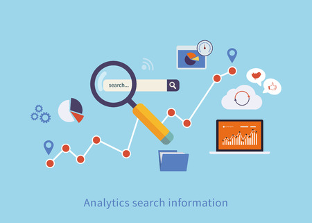 Flat design modern vector illustration icons set of analytics search information, and website SEO optimizationのイラスト素材