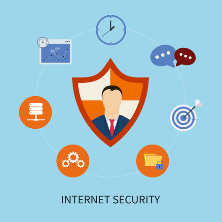 Set of flat design concept icons for secure online shopping and internet securityのイラスト素材