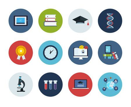 Flat style education and science vector illustrations. Circle icons set.のイラスト素材
