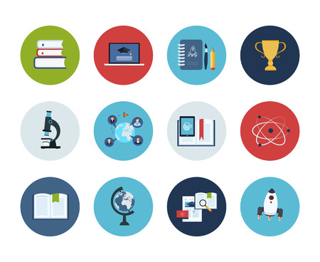 Flat style education and science vector illustrations. Circle icons set.のイラスト素材