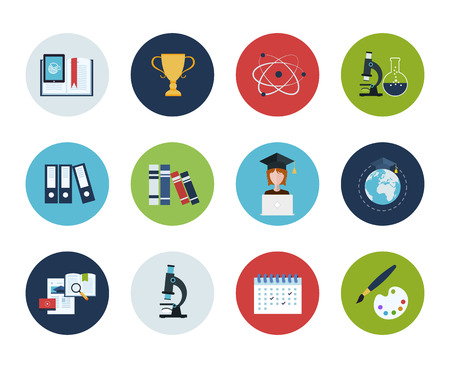 Flat style education and science vector illustrations. Circle icons set.のイラスト素材