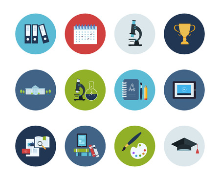 Flat style education and science vector illustrations. Circle icons set.のイラスト素材