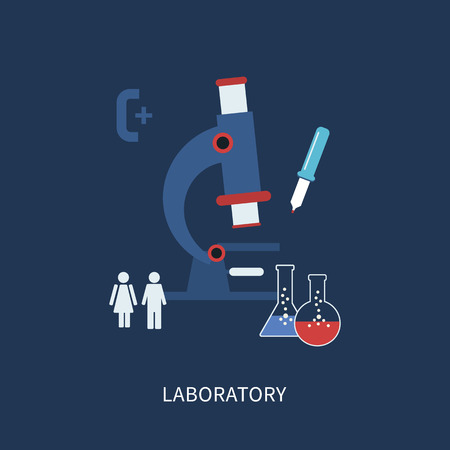 Laboratory microscope equipment  icons set vector illustration in flat styleのイラスト素材