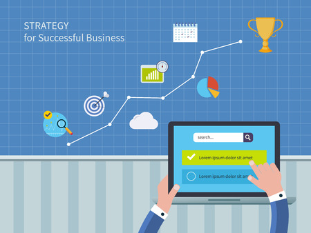 Full circle of concept consulting services including market research and data analysis. Vector illustration icons set of strategy for successful business and strategic planningのイラスト素材