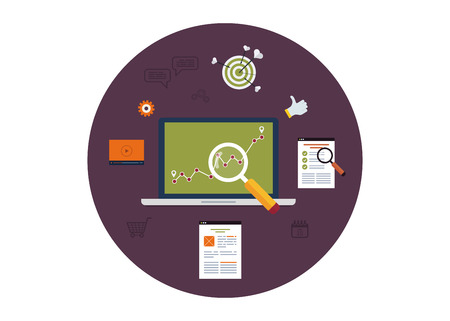 Set of flat design vector illustration concepts for marketing research, data analysis, goal marketing, social media. Vector illustrationのイラスト素材
