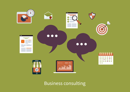 Concept of consulting services, project management, time management, marketing research, strategic planning.のイラスト素材