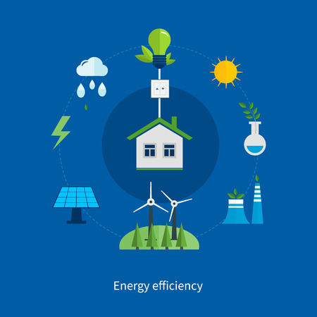 Set of flat design vector illustration concepts for ecology, environment, green energy  and green technology.  Concept of green building and clean energyのイラスト素材
