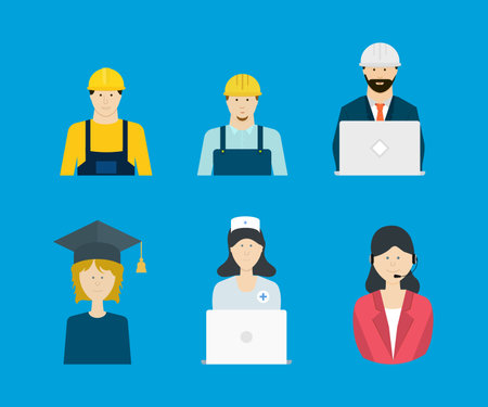 Set of vector flat profession, job, occupation iconsのイラスト素材