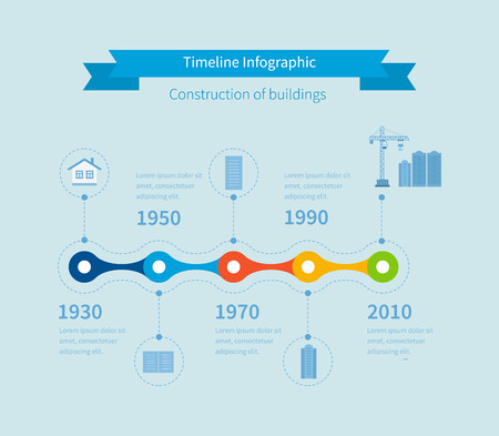 Construction buildings illustration infographic elements flat design. The pace and scale of constructionのイラスト素材