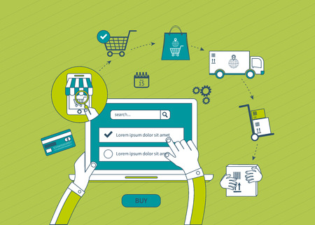 Set of flat design concept icons for web and mobile phone services and apps. Icons for mobile marketing and security online shopping. Thin line iconsのイラスト素材