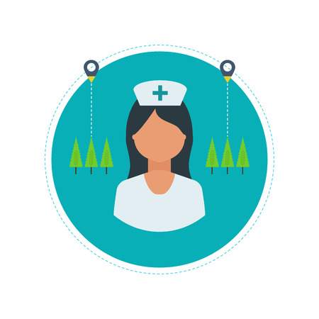 Flat health care and medical research background. Healthcare system concept. Nurse and medical tools iconsのイラスト素材