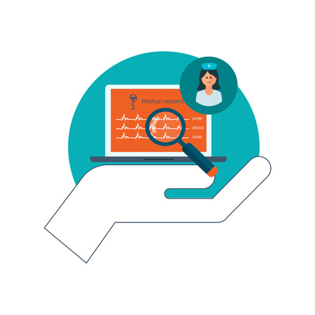 Flat design modern vector illustration concept for health care and online diagnosis. Healthcare system concept.のイラスト素材
