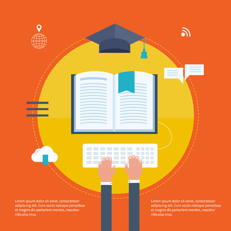 Full circle of e-learning with set icons about course search, presentation, online educationのイラスト素材