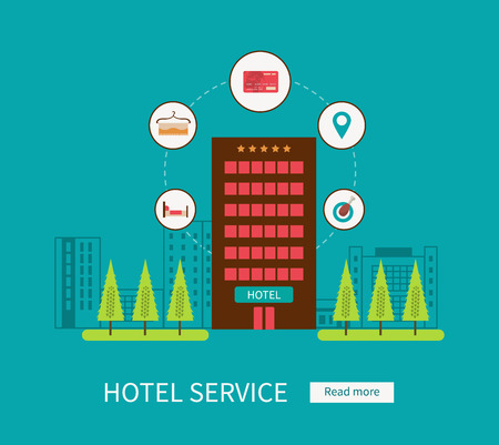 Flat design modern vector illustration icons set of urban landscape and hotel service. Building iconのイラスト素材
