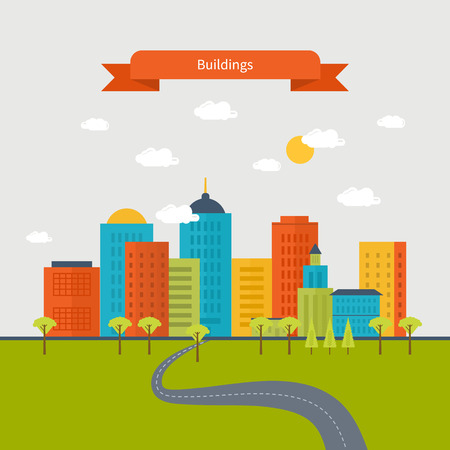 Flat design modern vector illustration icons set of urban landscape and city life. Building iconのイラスト素材