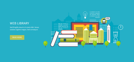 Flat design modern vector illustration icons set of online education, online training courses, web library, university, tutorials. School and university building icon. Urban landscape.のイラスト素材