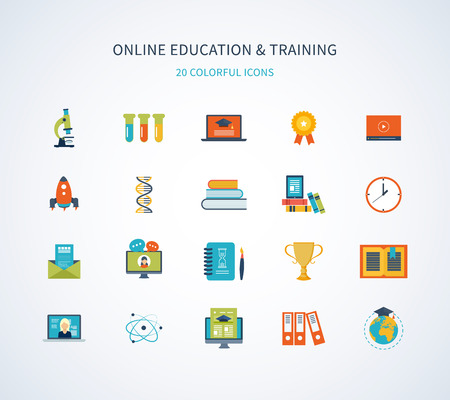Flat design modern vector illustration icons set of online education and trainingのイラスト素材