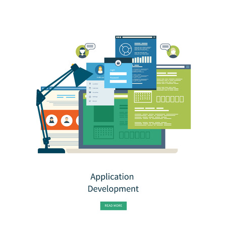 Modern flat design application development concept  for e-business, web sites, mobile applications, banners, mobile navigation. Vector illustrationのイラスト素材