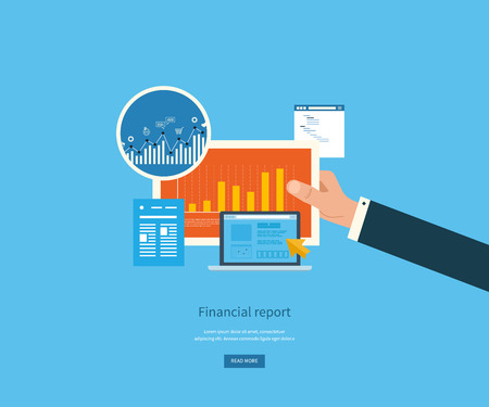 Flat design illustration concepts for business analysis, financial report, consulting, team work, project management and development. Concepts web banner and printed materials.のイラスト素材