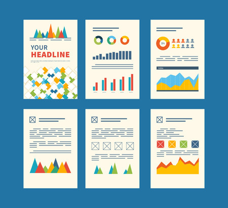 Set of Flyer, Brochure Design Templates. Financial report and financial strategy. Mobile Technologies, Applications and Online Services Concept.のイラスト素材