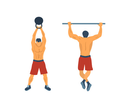 Man pull on horizontal bar in the gym and lifting a weightのイラスト素材