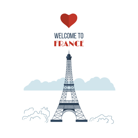 Flat design Paris, France with Eiffel tower. Vector illustrationのイラスト素材