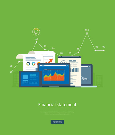 Flat design illustration concepts for business analysis, financial statement, consulting, team work, project management and development. Concepts web banner and printed materials.のイラスト素材