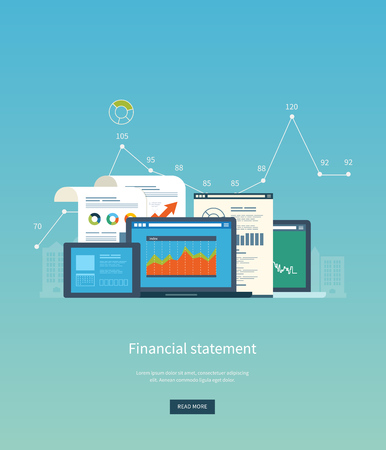 Flat design illustration concepts for business analysis, financial statement, consulting, team work, project management and development. Concepts web banner and printed materials.のイラスト素材