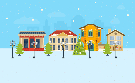City in the winter. Winter season. Urban landscape and city lifeのイラスト素材