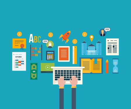 Investment in education. Investment business. Investment management. Education concept. Set of distance education and e-learning.のイラスト素材