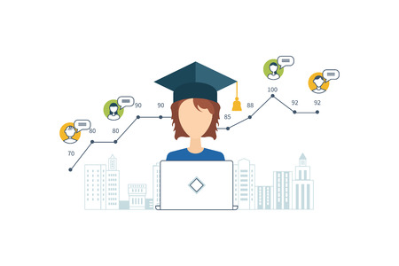 Concept for strategy planning, market data analytics, strategic management, project management. Online training courses. E-learning. Online education.のイラスト素材