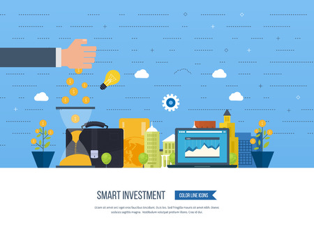 Flat line design concept for smart investment, finance, banking, market data analytics, strategic management, financial planning. Business diagram graph chart. Investment growth. Property investmentのイラスト素材