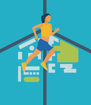 Running woman. Modern flat vector icons of healthy lifestyle, fitness and physical activity. Healthy lifestyle and fitness concept.のイラスト素材