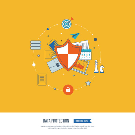 Flat shield icon. Data protection concept. Social network security. Investment security. Successful business strategy Color line iconsのイラスト素材