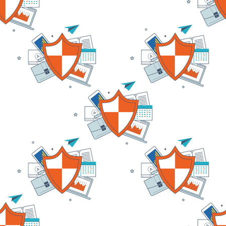 Shield icon seamless pattern. Data protection concept. Social network and investment security.のイラスト素材