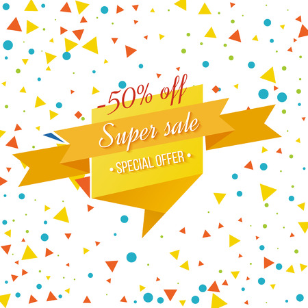 Super Sale banner on colorful background. Geometric design. Super Sale and special offer. Vector illustration.のイラスト素材