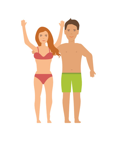 Young couple relaxing on a beach.  People on summer beach.のイラスト素材