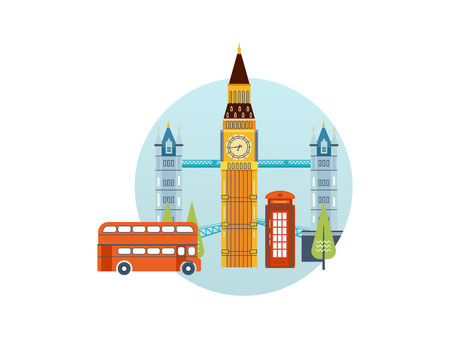 Flat design of London city. Modern London skyline vector illustration. London travel. Historical and modern building.のイラスト素材
