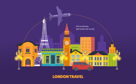 French Landmarks. Travel to Europe. Eiffel tower. France. London, United Kingdom and France flat icons design travel concept.のイラスト素材