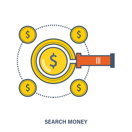 Concept for search money. Color Line icons. Flat Vector illustrationのイラスト素材