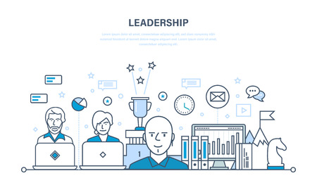 Leadership and leadership development, management, career growth, success in the work and learning, business. Illustration thin line design of vector doodles, infographics elements.のイラスト素材